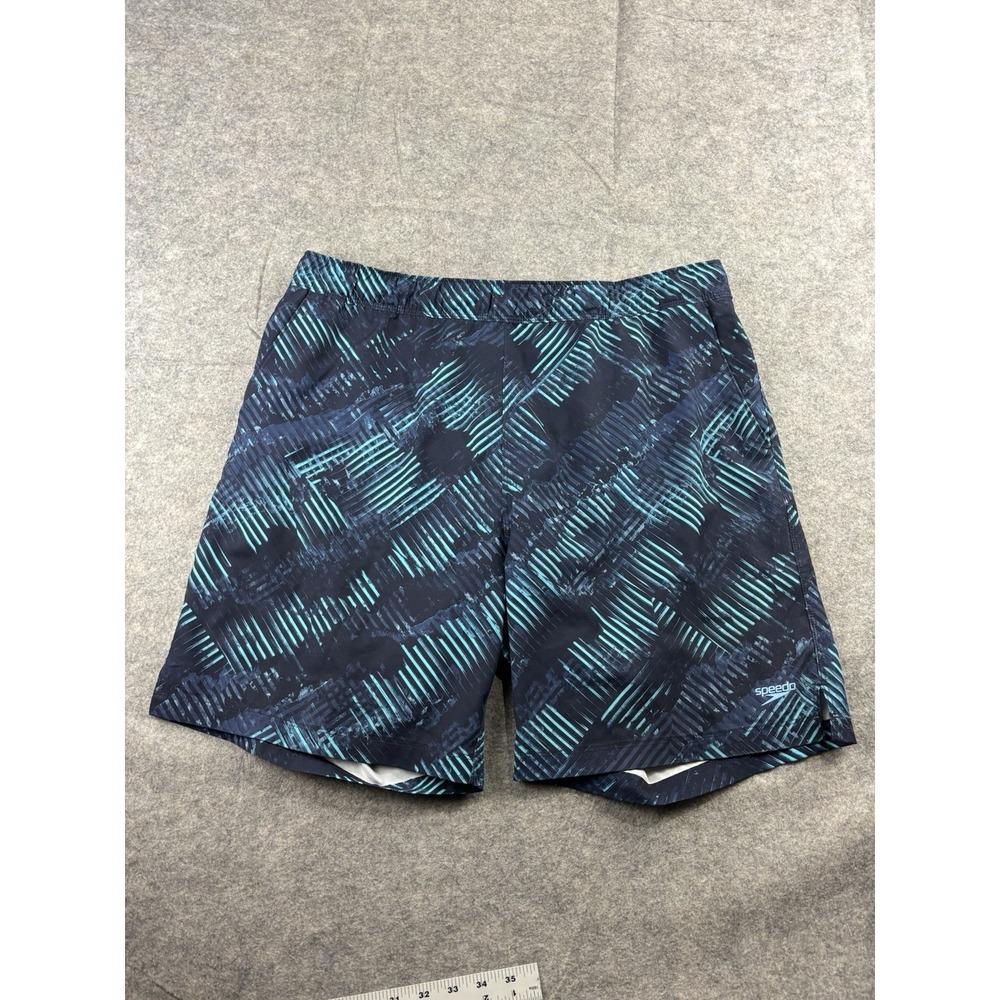 Speedo Men's XL 7" Inseam Blue Patterned Athletic Techβ Volley Swim Shorts